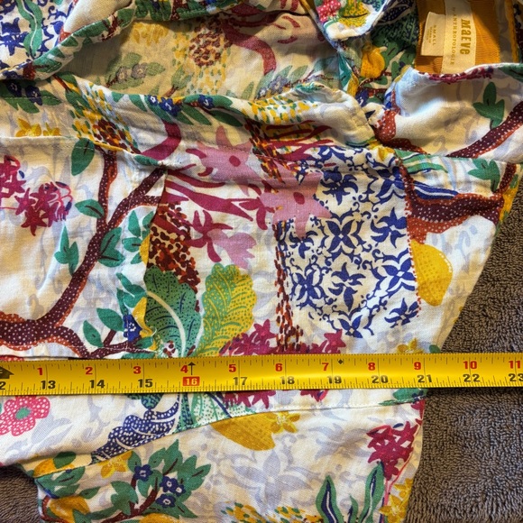 Maeve Anthropologie Classic Surf Shirt Linen Lemons Open Split Back Size S - Picture 6 of 7